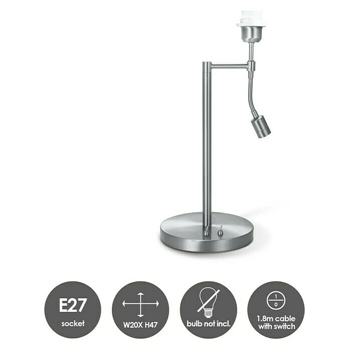 BAUHAUS Deko-Tischleuchte Read L X B X H: 20 X 20 X 47 Cm, Mattstahl, E27 5 BAUHAUS Deko-Tischleuchte Read L X B X H: 20 X 20 X 47 Cm, Mattstahl, E27 – Bild 3