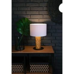 BAUHAUS Spotlight Deko-Tischleuchte Pinia Table 40 W, Braun/Gebeizte Kiefer, Weiß, E27