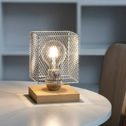 BAUHAUS Spotlight Tischleuchte Norman Wood 25 W, L X B X H: 13,5 X 13,5 X 21 Cm, Geölte Eiche, Chrom, E27