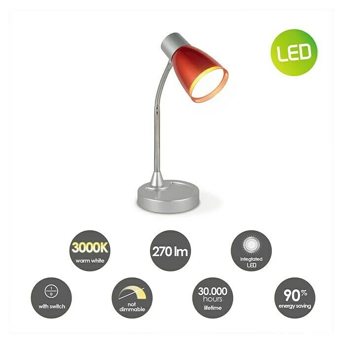 BAUHAUS LED-Tischleuchte Lumy 5,5 W, L X B X H: 13 X 13 X 28 Cm, Rot, Warmweiß 6 BAUHAUS LED-Tischleuchte Lumy 5,5 W, L X B X H: 13 X 13 X 28 Cm, Rot, Warmweiß – Bild 4