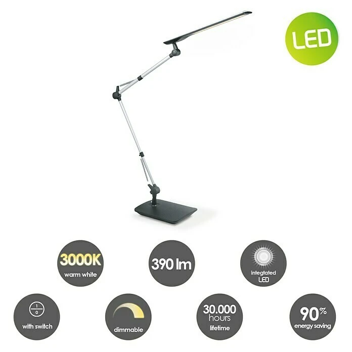 BAUHAUS LED-Tischleuchte 5 W, L X B X H: 21 X 21 X 49 Cm, Silber/Schwarz, Warmweiß 5 BAUHAUS LED-Tischleuchte 5 W, L X B X H: 21 X 21 X 49 Cm, Silber/Schwarz, Warmweiß – Bild 3