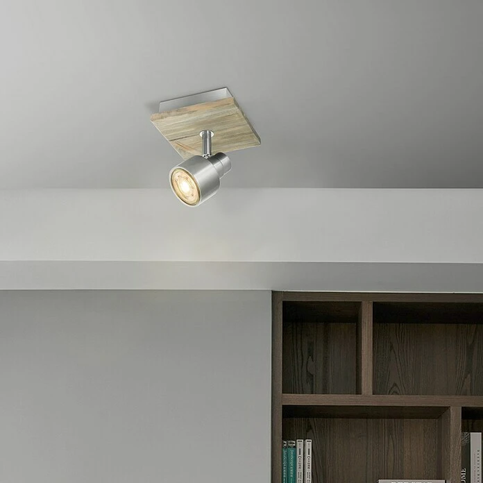 BAUHAUS Home Sweet Home LED-Deckenstrahler Drift 5,8 W, L X B X H: 12 X 12 X 15 Cm, Holz/ Silber, Warmweiß 4 BAUHAUS Home Sweet Home LED-Deckenstrahler Drift 5,8 W, L X B X H: 12 X 12 X 15 Cm, Holz/ Silber, Warmweiß – Bild 2
