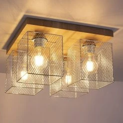 BAUHAUS Spotlight Deckenleuchte Norman Wood 25 W, L X B X H: 34 X 34 X 21 Cm, Geölt Eiche, Chrom, E27, 4 Stk. -Bauhaus Home 12 2780