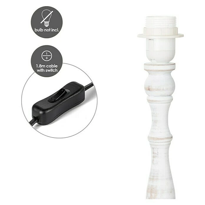 BAUHAUS Home Sweet Home Lampenfuß Woodi 40 W, Farbe: Vintage Weiß, Höhe: 38 Cm, Eckig 4 BAUHAUS Home Sweet Home Lampenfuß Woodi 40 W, Farbe: Vintage Weiß, Höhe: 38 Cm, Eckig – Bild 2