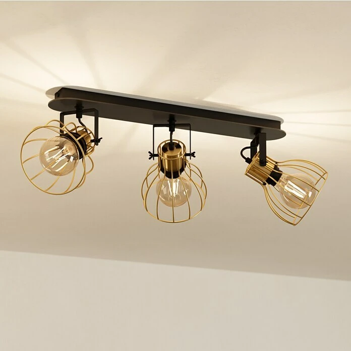 BAUHAUS Eglo Sambatello Deckenstrahler 120 W, L X B X H: 70 X 28 X 26 Cm, Schwarz/Messing-gebürstet, E27, 3 Stk. 3 BAUHAUS Eglo Sambatello Deckenstrahler 120 W, L X B X H: 70 X 28 X 26 Cm, Schwarz/Messing-gebürstet, E27, 3 Stk.