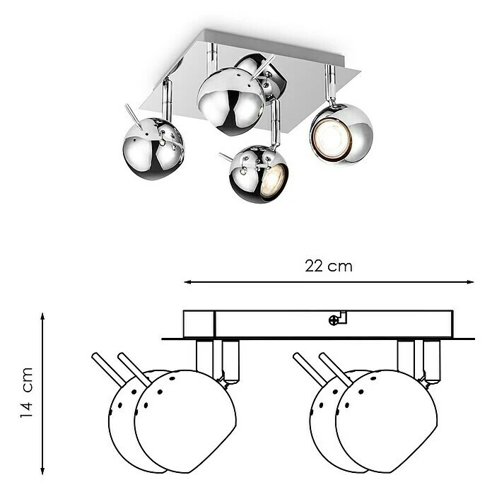 BAUHAUS Home Sweet Home LED-Deckenstrahler Bollo 5,8 W, L X B X H: 22 X 22 X 14 Cm, Chrom, Warmweiß 7 BAUHAUS Home Sweet Home LED-Deckenstrahler Bollo 5,8 W, L X B X H: 22 X 22 X 14 Cm, Chrom, Warmweiß – Bild 5
