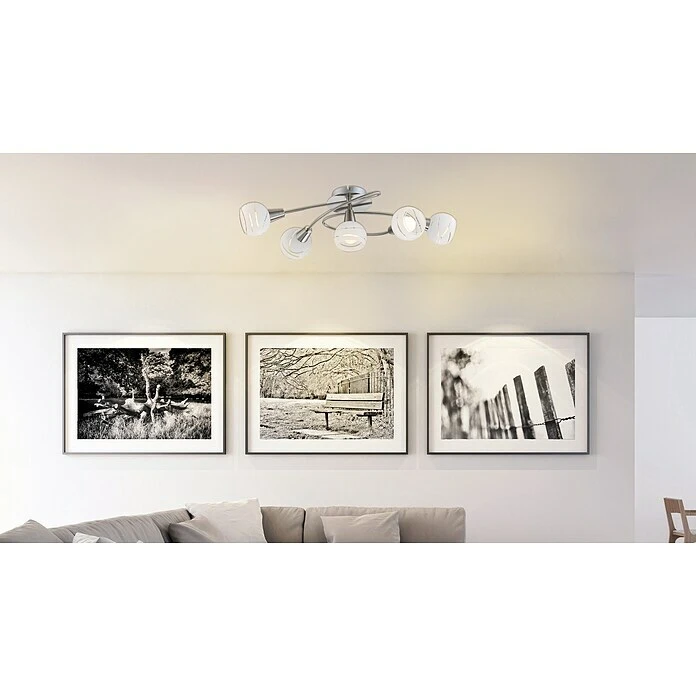 BAUHAUS Globo Elliott Deckenstrahler 20 W, L X B X H: 62,5 X 37 X 21 Cm, Nickel Matt, Klar/satiniert, E14, 5 Stk. 4 BAUHAUS Globo Elliott Deckenstrahler 20 W, L X B X H: 62,5 X 37 X 21 Cm, Nickel Matt, Klar/satiniert, E14, 5 Stk. – Bild 2