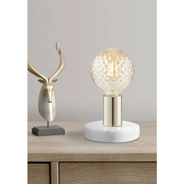 BAUHAUS Home Sweet Home Lampenfuß Sten Marble 10 W, E27, Weiß/Gold, Höhe: 9 Cm 4 BAUHAUS Home Sweet Home Lampenfuß Sten Marble 10 W, E27, Weiß/Gold, Höhe: 9 Cm – Bild 2